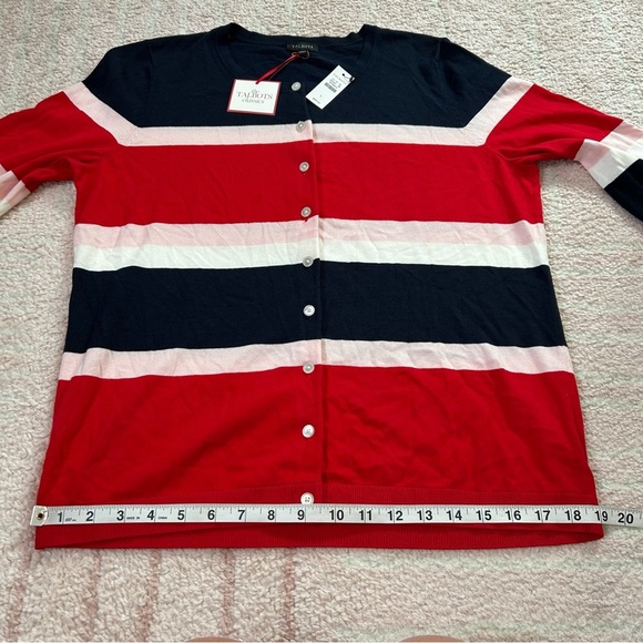 NWT Talbots Striped Cardigan Red Pink Navy White Cotton Blend Office Classic LRG - Picture 7 of 9